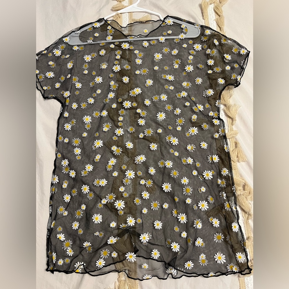 Black Daisy Mesh Top